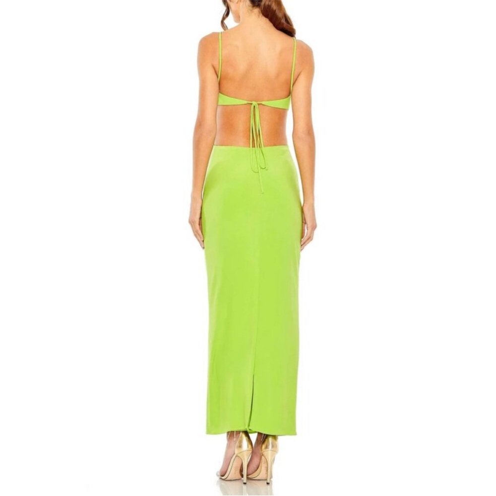 Mac Duggal 27110 Size 6 Bright Lime Neon Green Cutout Twist Open Back Maxi Dress - Picture 4 of 9